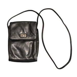Fossil Vintage Black Leather Crossbody – Y2K Small Bag – Classic Logo Hardware